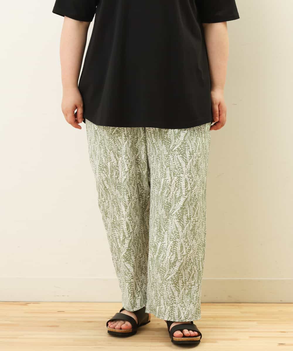 OLLGP31090 eur3(エウルキューブ) 【大きいサイズ】ボタニカルプリントパンツ グリーン(35)