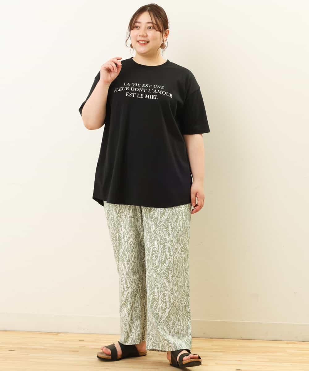 OLLGP31090 eur3(エウルキューブ) 【大きいサイズ】ボタニカルプリントパンツ グリーン(35)