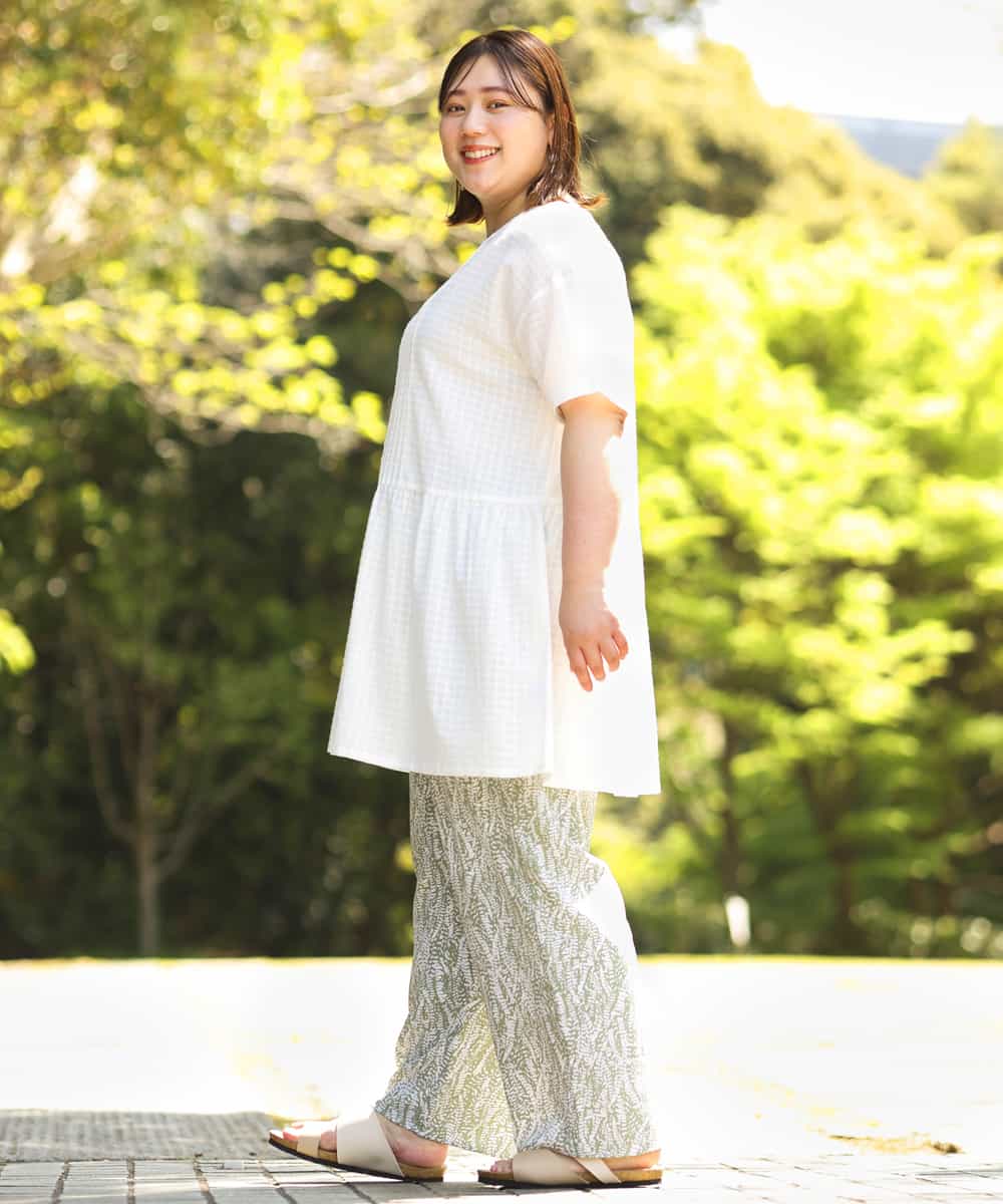 OLLGP31090 eur3(エウルキューブ) 【大きいサイズ】ボタニカルプリントパンツ グリーン(35)