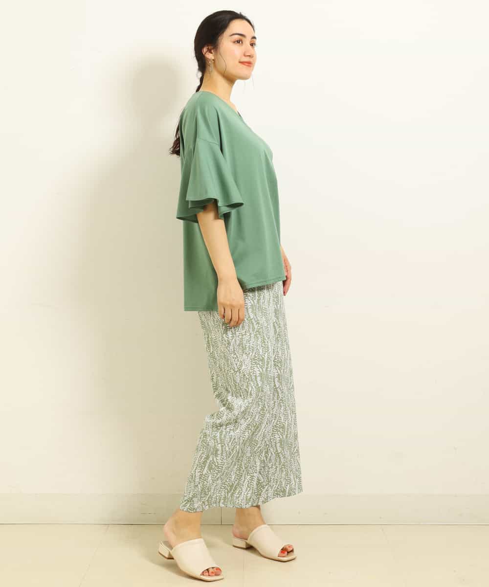 OLLGP31090 eur3(エウルキューブ) 【大きいサイズ】ボタニカルプリントパンツ グリーン(35)