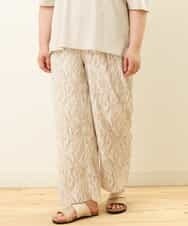 OLLGP31090 eur3(エウルキューブ) 【大きいサイズ】ボタニカルプリントパンツ ベージュ(82)