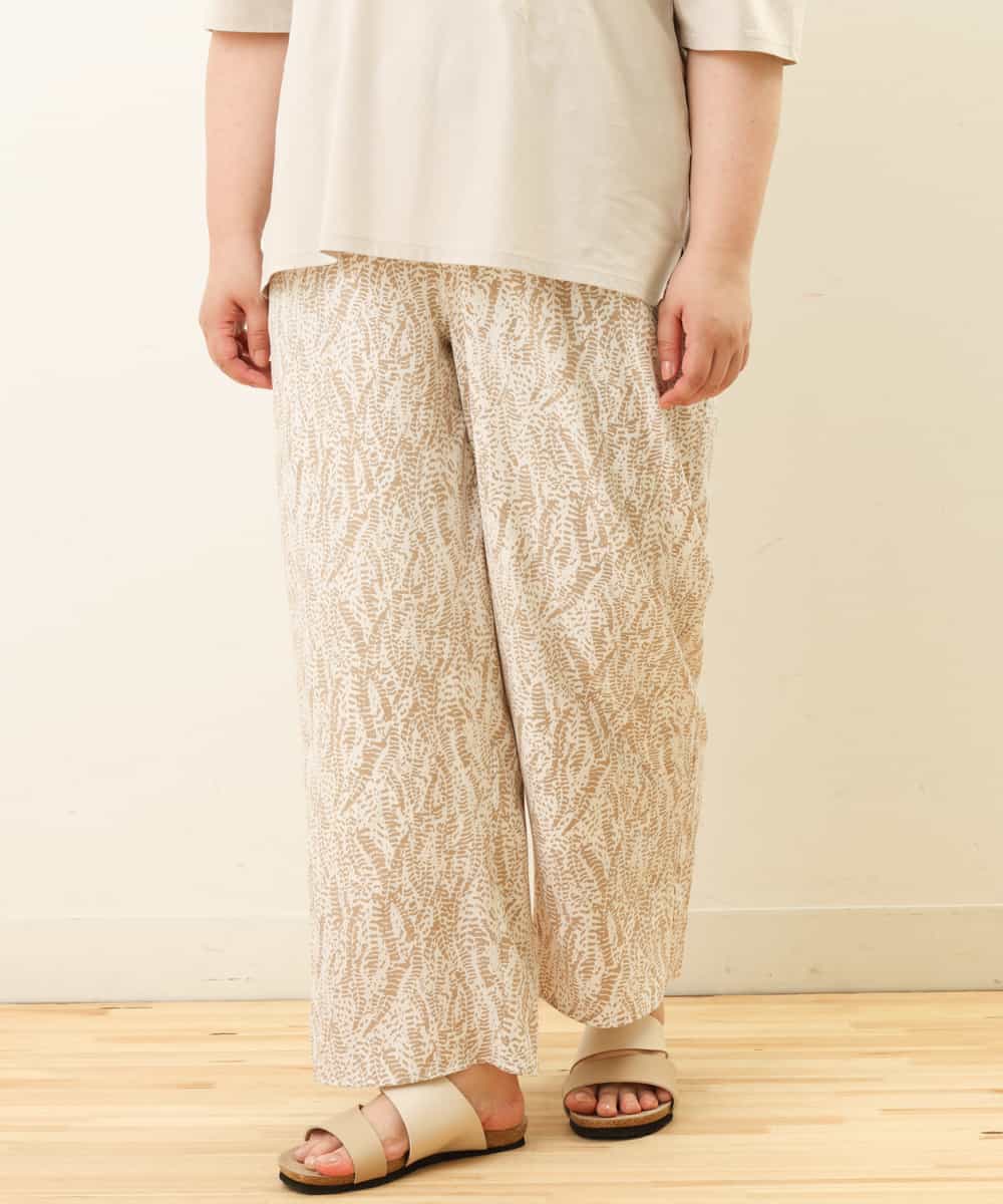 OLLGP31090 eur3(エウルキューブ) 【大きいサイズ】ボタニカルプリントパンツ ベージュ(82)