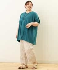 OLLGP31090 eur3(エウルキューブ) 【大きいサイズ】ボタニカルプリントパンツ ベージュ(82)