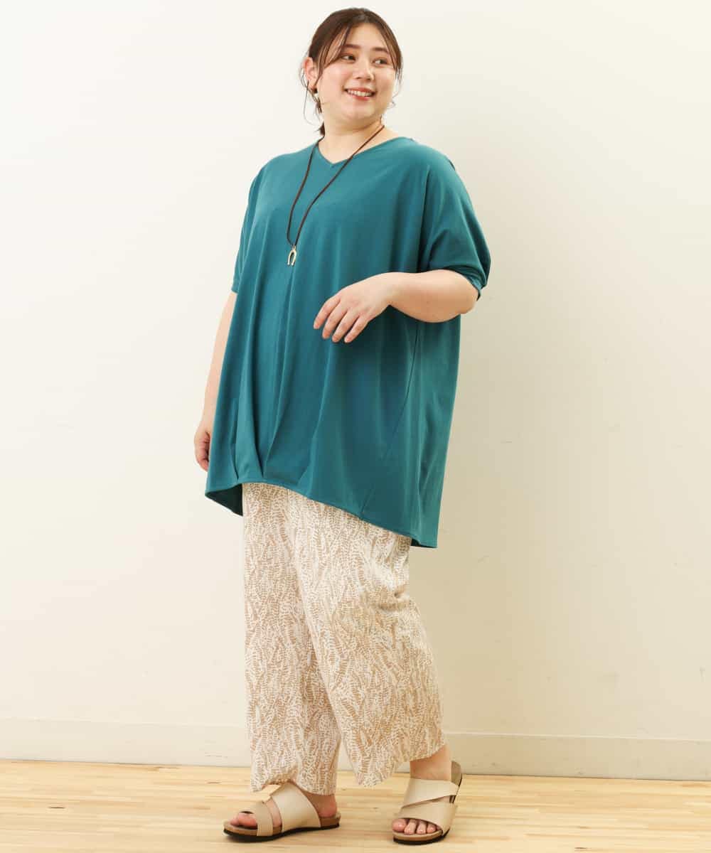 OLLGP31090 eur3(エウルキューブ) 【大きいサイズ】ボタニカルプリントパンツ ベージュ(82)