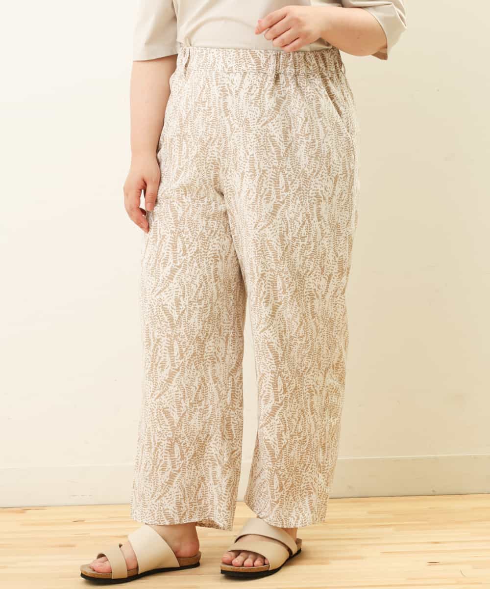 OLLGP31090 eur3(エウルキューブ) 【大きいサイズ】ボタニカルプリントパンツ ベージュ(82)