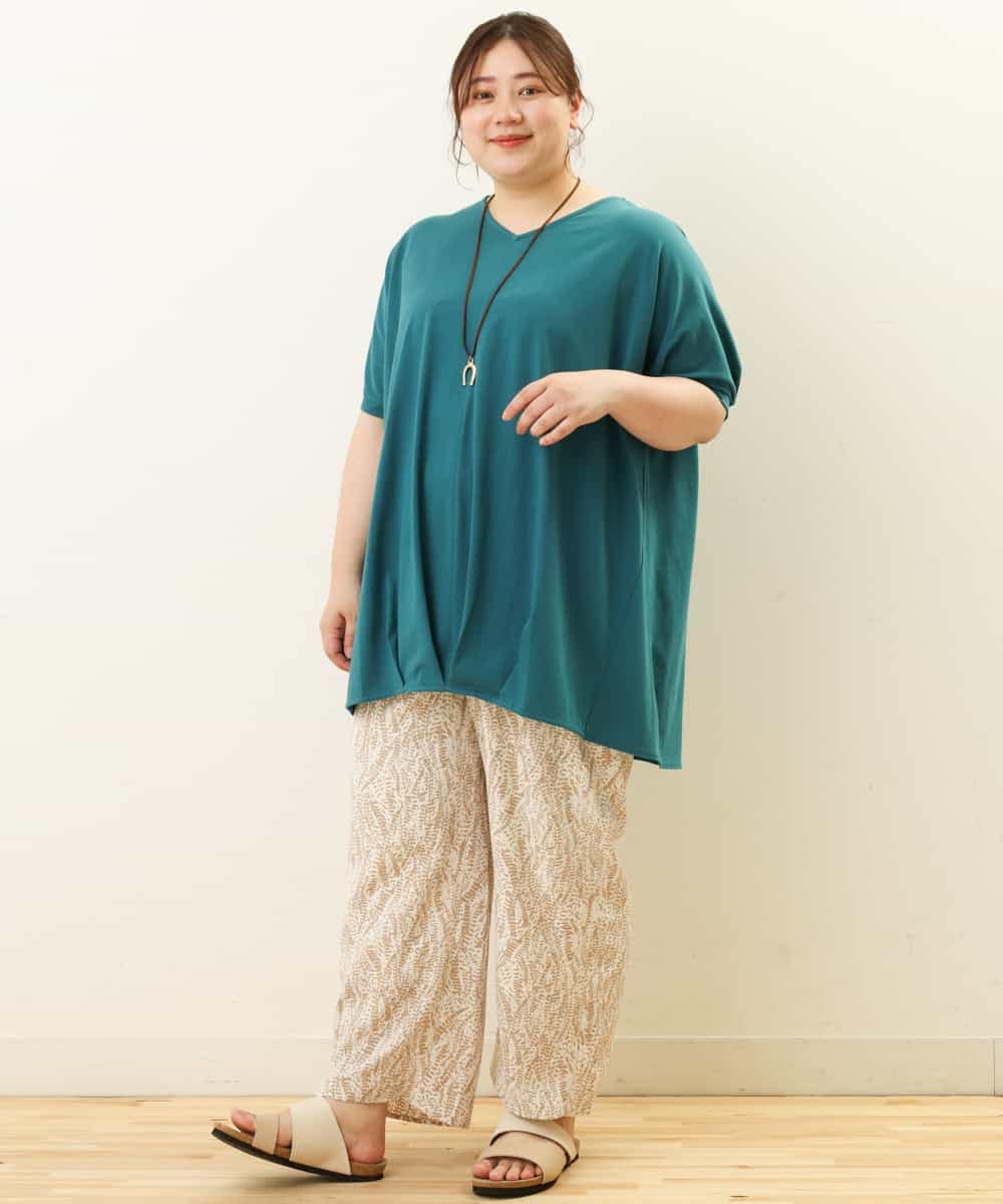 OLLGP31090 eur3(エウルキューブ) 【大きいサイズ】ボタニカルプリントパンツ ベージュ(82)