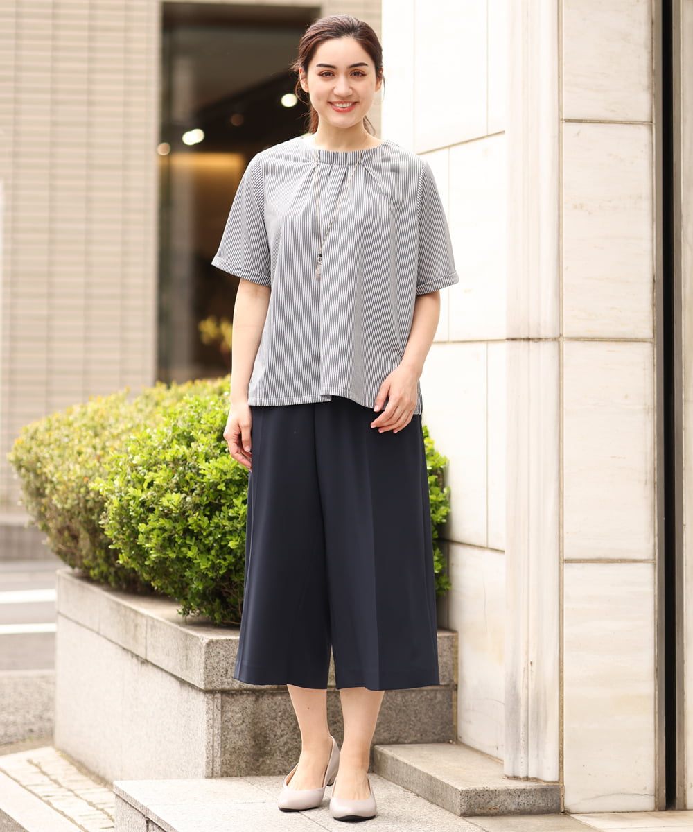 OLLGS43090 eur3(エウルキューブ) 【大きいサイズ/接触冷感】洗えるセンタープレスワイドパンツ ネイビー(57)