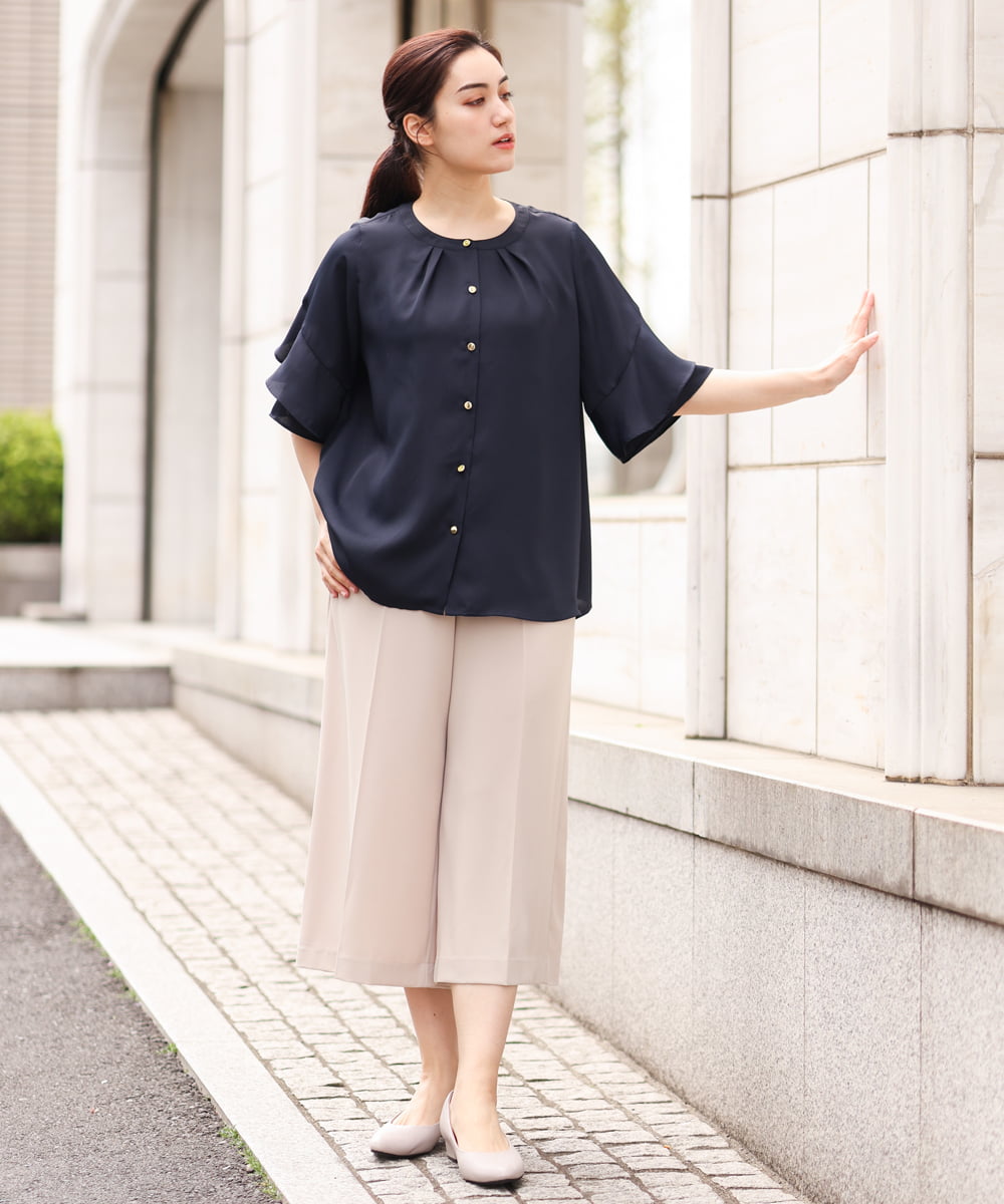 OLLGS43090 eur3(エウルキューブ) 【大きいサイズ/接触冷感】洗えるセンタープレスワイドパンツ ベージュ(82)