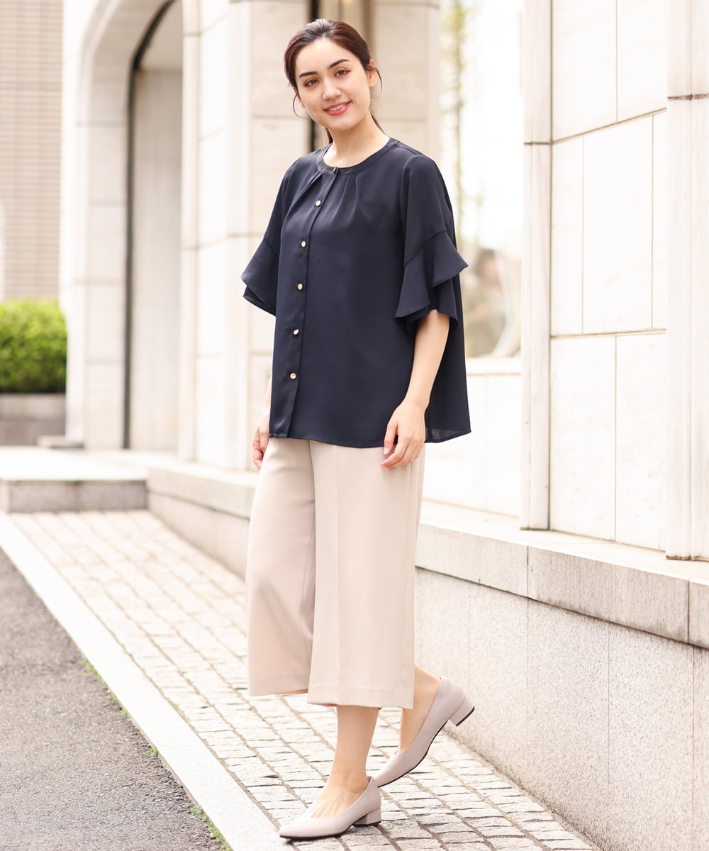 OLLGS43090 eur3(エウルキューブ) 【大きいサイズ/接触冷感】洗えるセンタープレスワイドパンツ ベージュ(82)