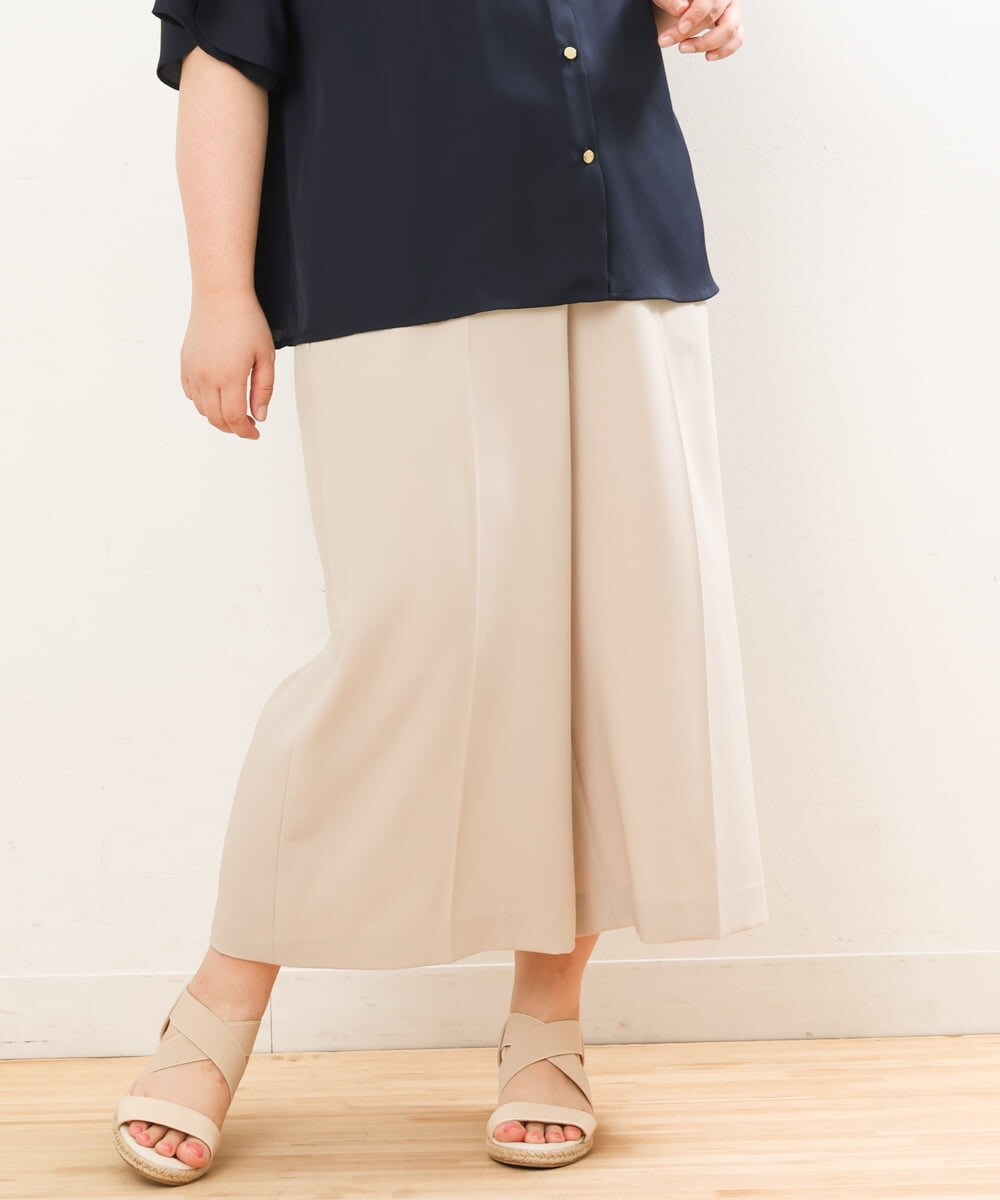OLLGS43090 eur3(エウルキューブ) 【大きいサイズ/接触冷感】洗えるセンタープレスワイドパンツ ベージュ(82)