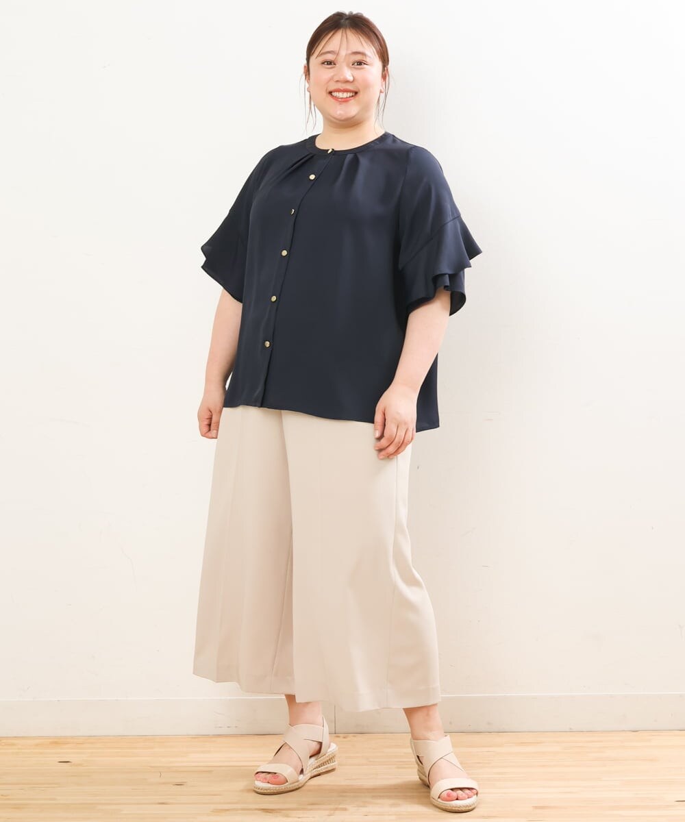 OLLGS43090 eur3(エウルキューブ) 【大きいサイズ/接触冷感】洗えるセンタープレスワイドパンツ ベージュ(82)