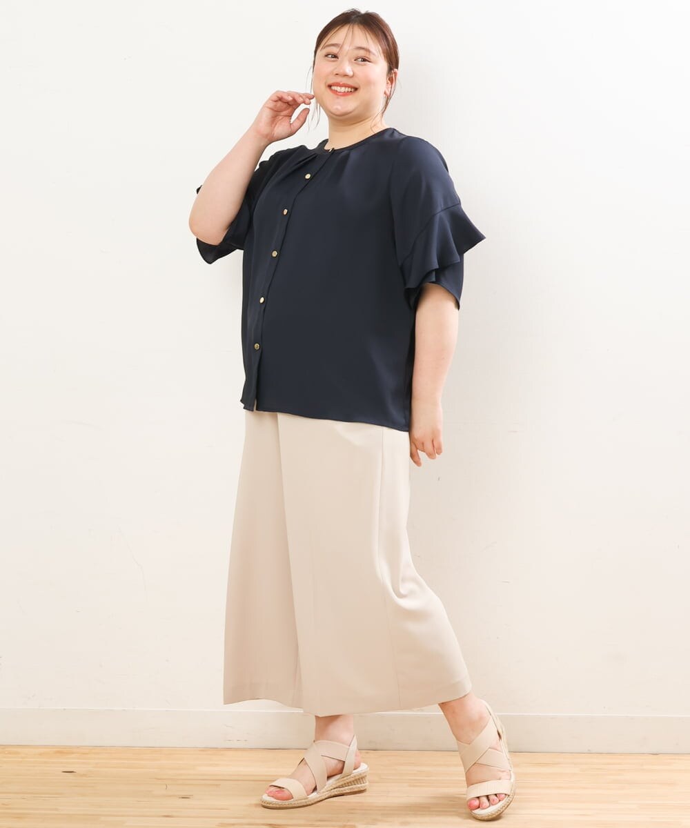 OLLGS43090 eur3(エウルキューブ) 【大きいサイズ/接触冷感】洗えるセンタープレスワイドパンツ ベージュ(82)