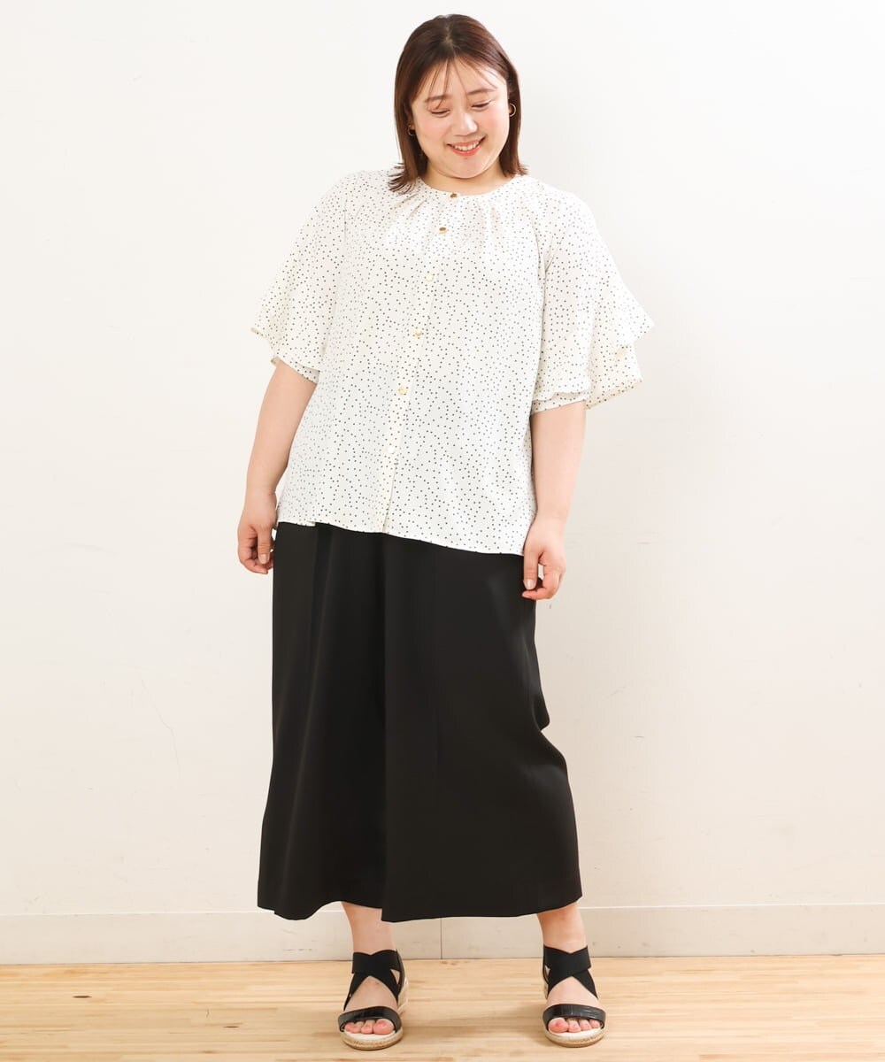 OLLGS43090 eur3(エウルキューブ) 【大きいサイズ/接触冷感】洗えるセンタープレスワイドパンツ ブラック(94)
