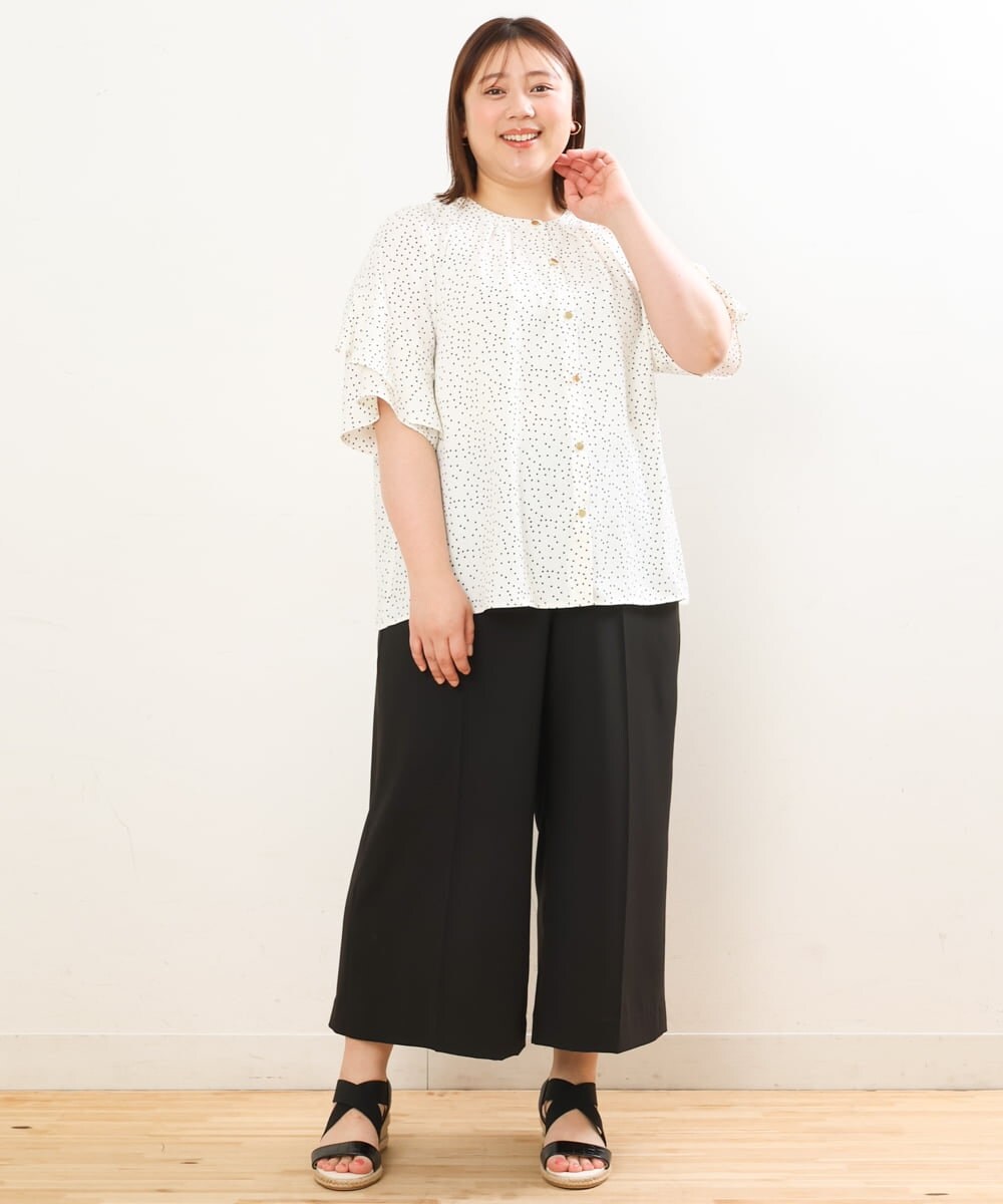 OLLGS43090 eur3(エウルキューブ) 【大きいサイズ/接触冷感】洗えるセンタープレスワイドパンツ ブラック(94)