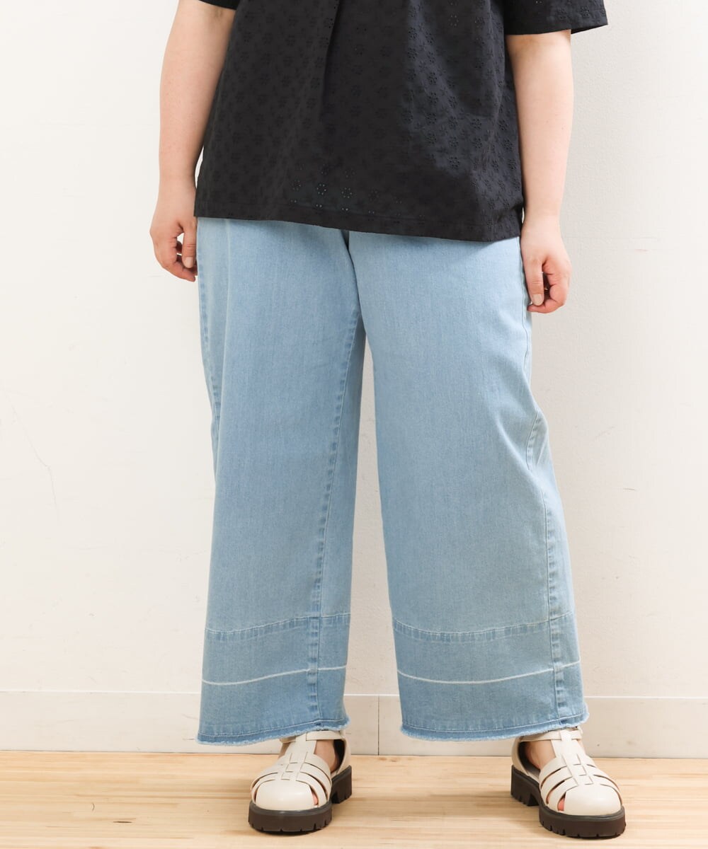 OLLGS44090 eur3(エウルキューブ) 【大きいサイズ】ストレッチワイドデニム ブルー(55)