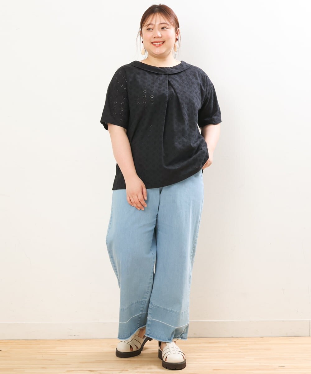 OLLGS44090 eur3(エウルキューブ) 【大きいサイズ】ストレッチワイドデニム ブルー(55)