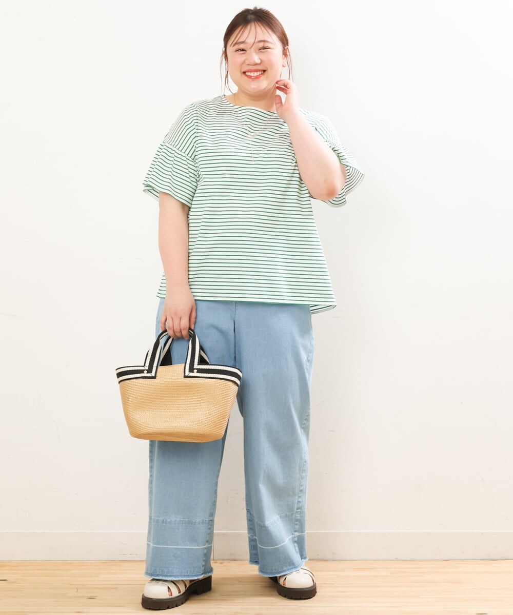 OLLGS44090 eur3(エウルキューブ) 【大きいサイズ】ストレッチワイドデニム ブルー(55)