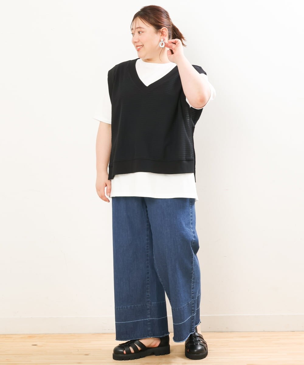 OLLGS44090 eur3(エウルキューブ) 【大きいサイズ】ストレッチワイドデニム ネイビー(57)