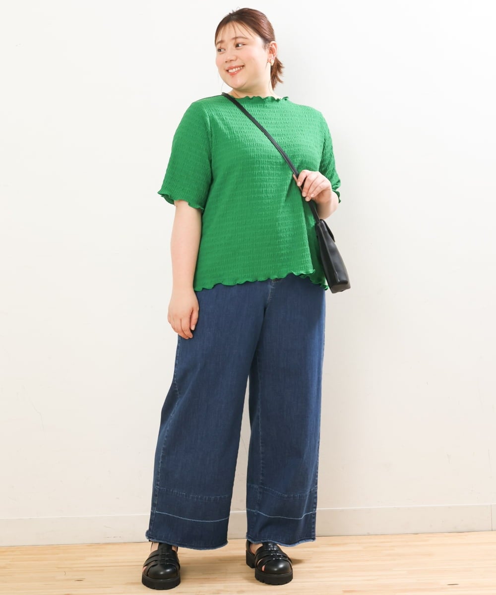 OLLGS44090 eur3(エウルキューブ) 【大きいサイズ】ストレッチワイドデニム ネイビー(57)