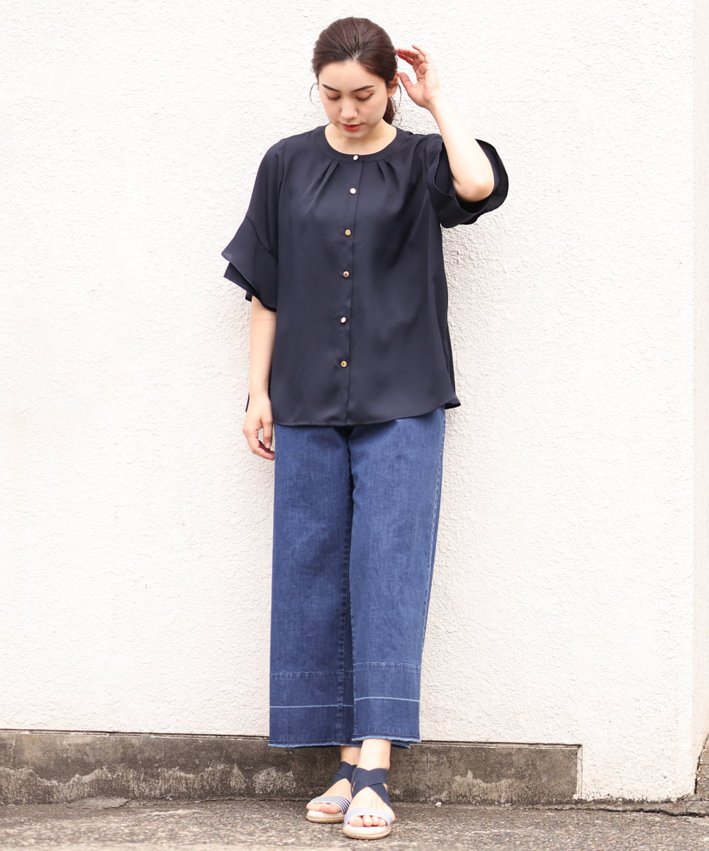 OLLGS44090 eur3(エウルキューブ) 【大きいサイズ】ストレッチワイドデニム ネイビー(57)