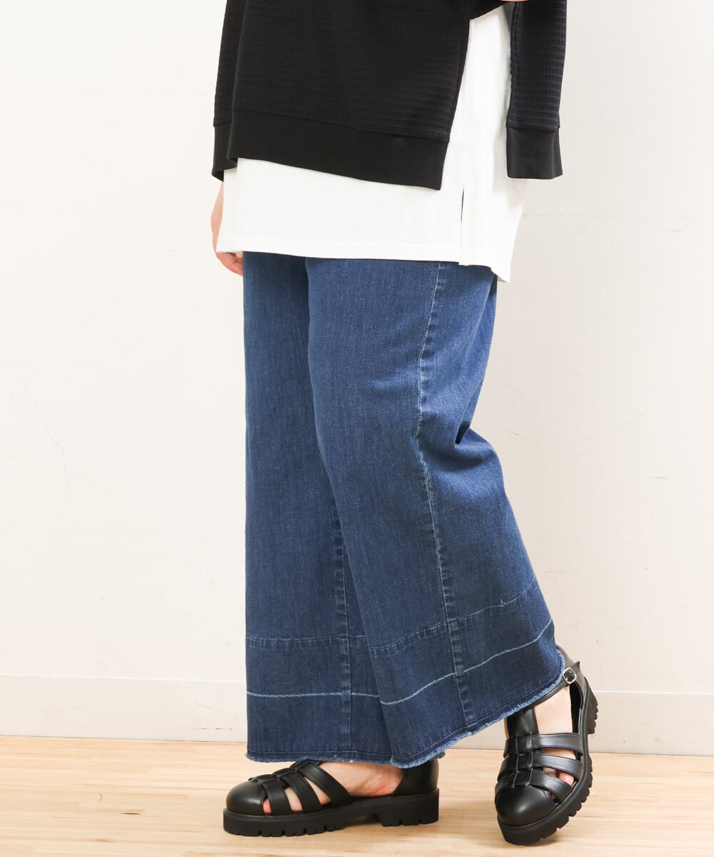 OLLGS44090 eur3(エウルキューブ) 【大きいサイズ】ストレッチワイドデニム ネイビー(57)