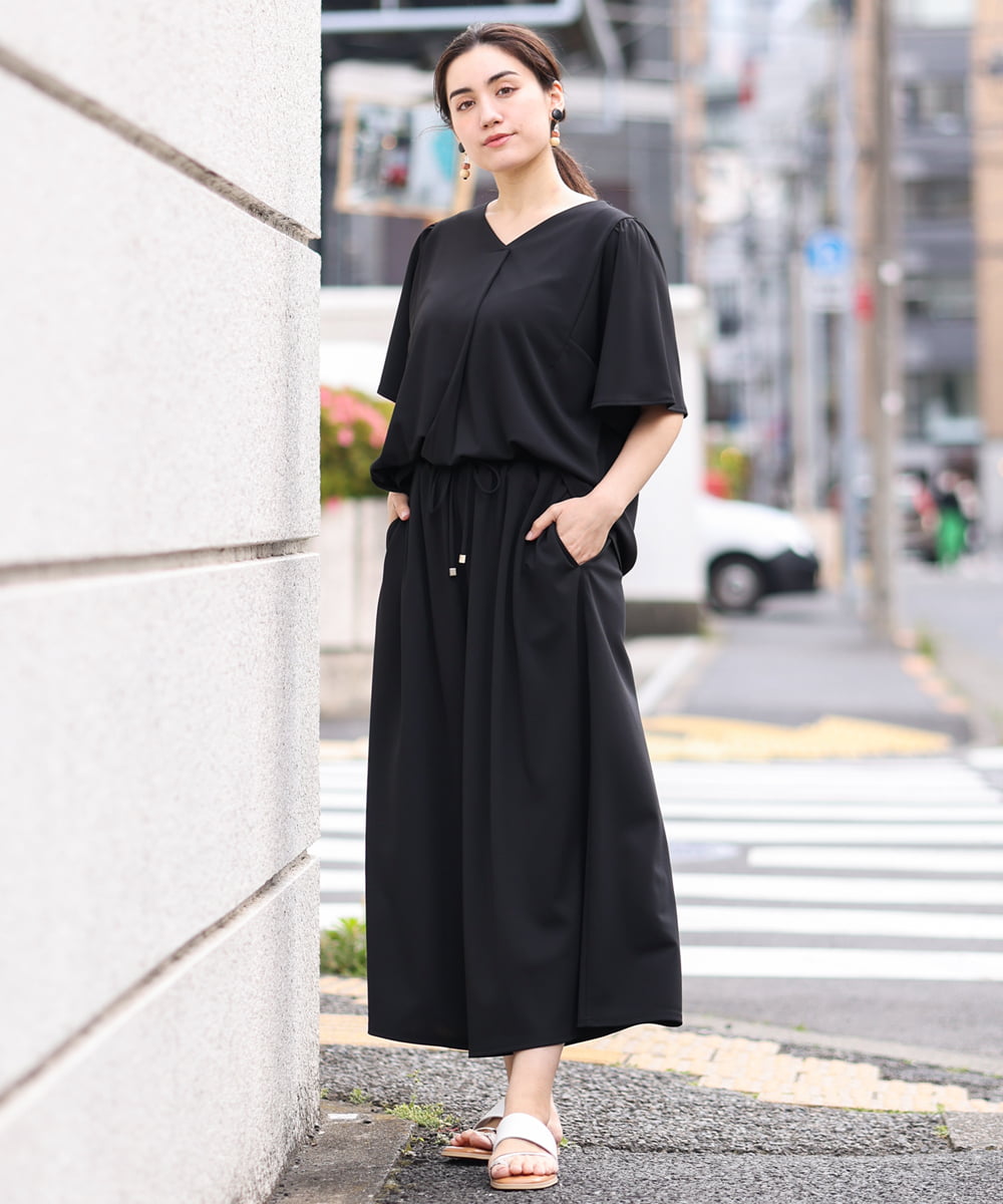 OLLGS48080 eur3(エウルキューブ) 【大きいサイズ/セットアップ対応】ジャージーワイドパンツ ブラック(94)