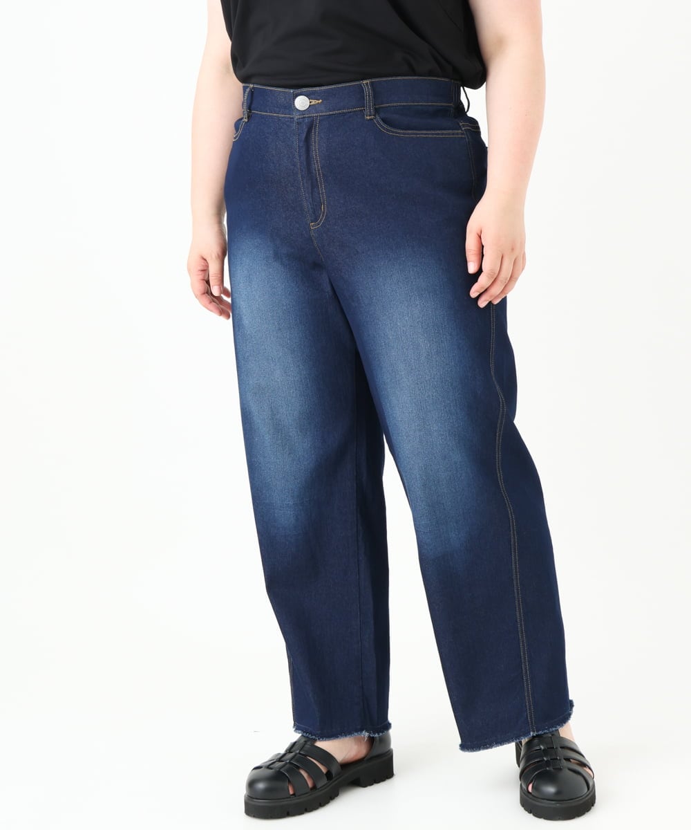 OLLGV28099 eur3(エウルキューブ) 【大きいサイズ/接触冷感】ワイドストレートデニム ネイビー(57)