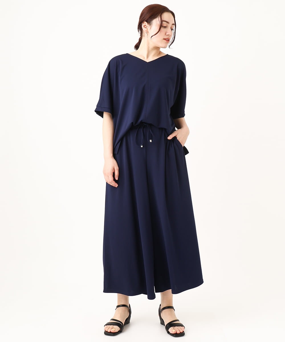 OLLGV29089 eur3(エウルキューブ) 【大きいサイズ/接触冷感/セットアップ対応】ジャージーワイドパンツ ネイビー(57)