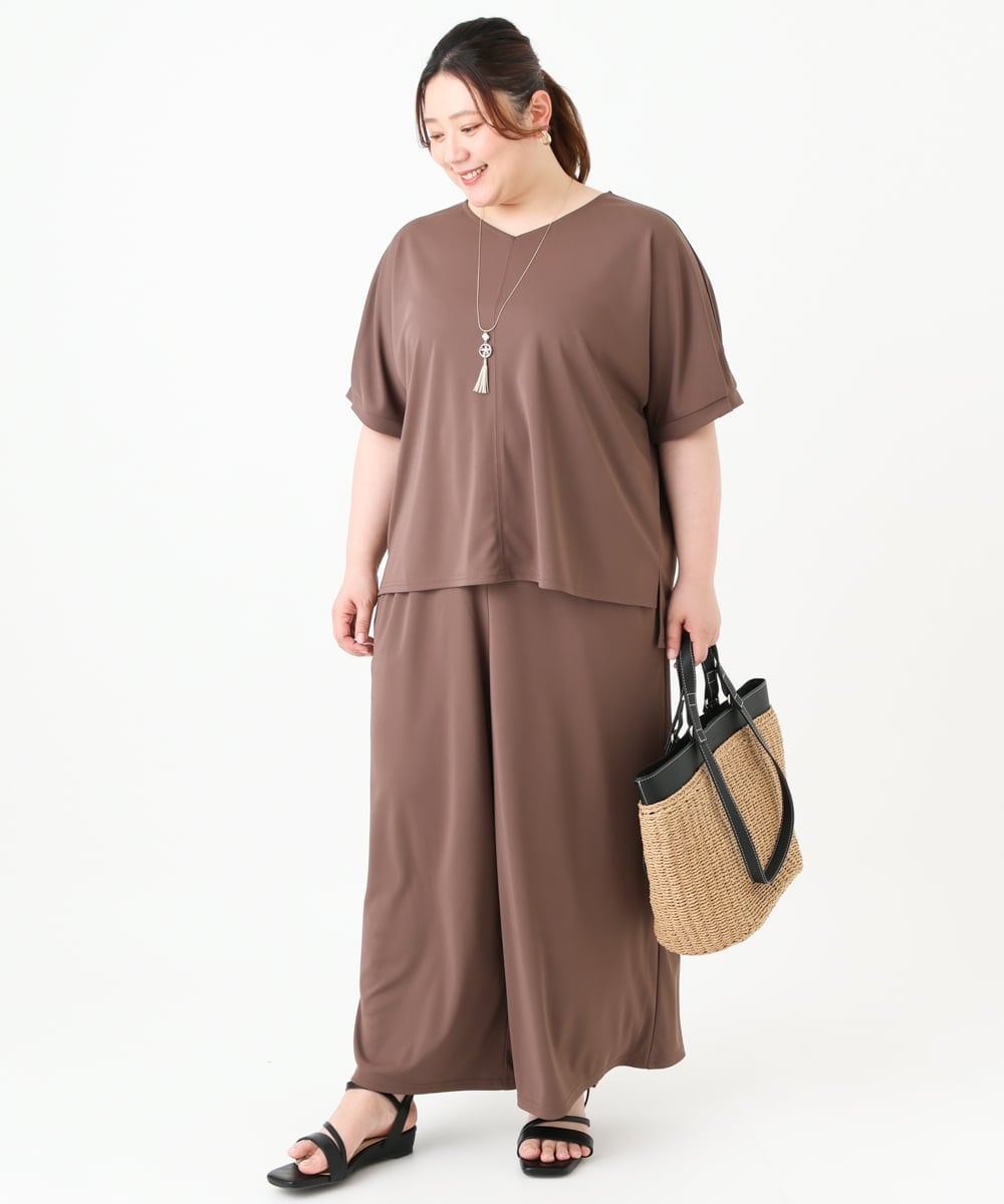 OLLGV29089 eur3(エウルキューブ) 【大きいサイズ/接触冷感/セットアップ対応】ジャージーワイドパンツ モカ(84)