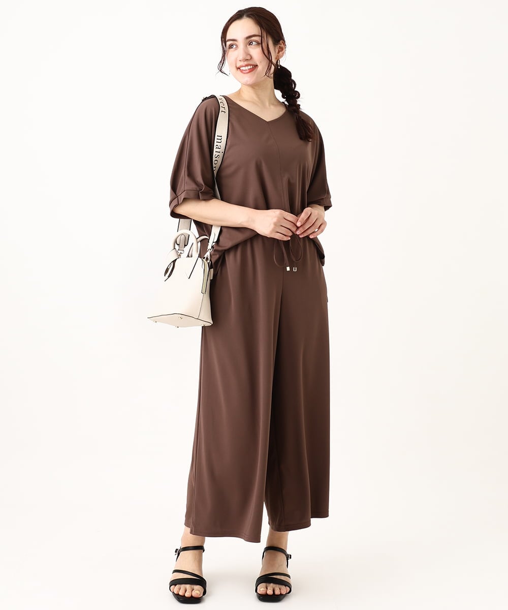 OLLGV29089 eur3(エウルキューブ) 【大きいサイズ/接触冷感/セットアップ対応】ジャージーワイドパンツ モカ(84)