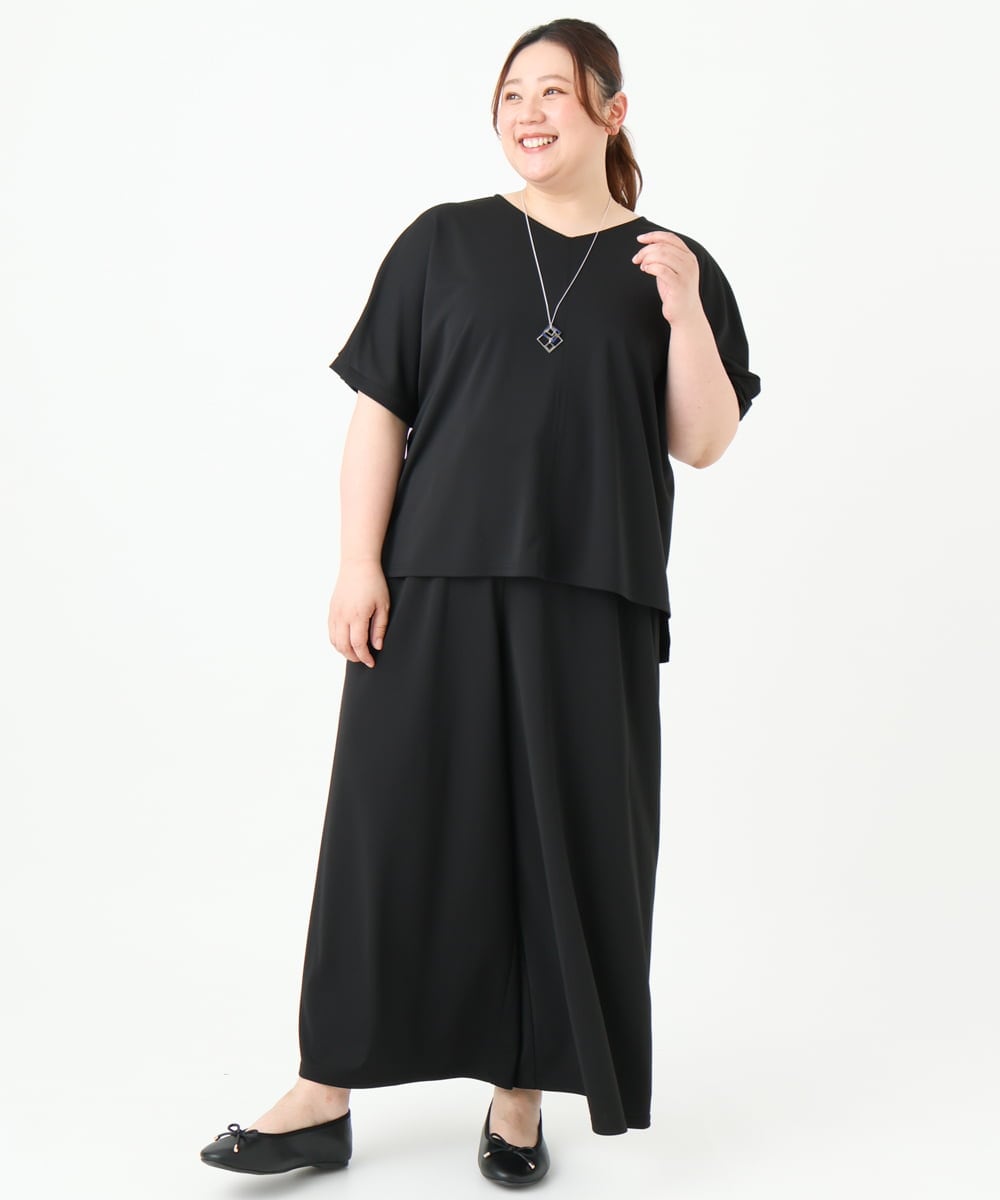 OLLGV29089 eur3(エウルキューブ) 【大きいサイズ/接触冷感/セットアップ対応】ジャージーワイドパンツ ブラック(94)