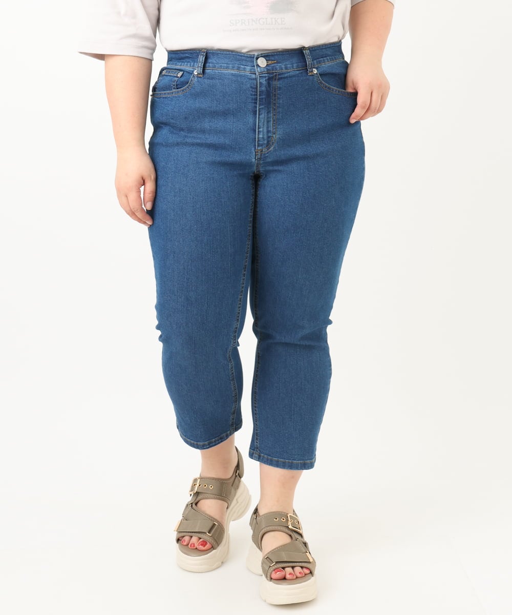 OLLHA33089 eur3(エウルキューブ) 【追加販売】【大きいサイズ/接触冷感】ストレッチデニムパンツ ブルー(55)