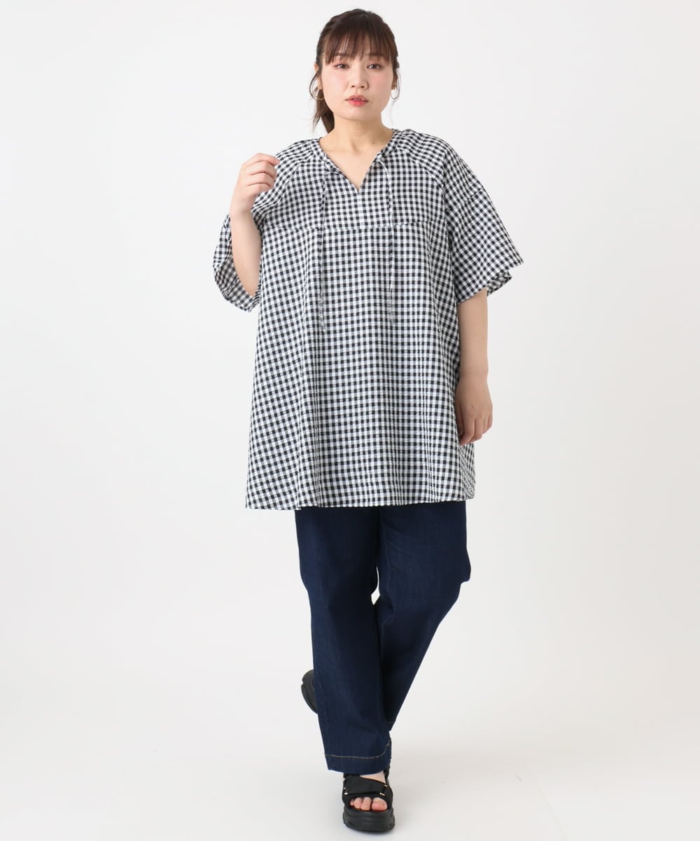 OLLHA36099 eur3(エウルキューブ) 【WEB先行販売】【大きいサイズ/接触冷感】ストレッチストレートデニム ネイビー(57)
