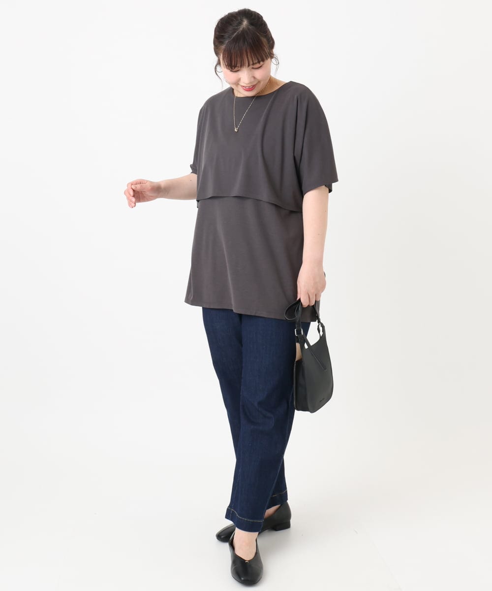 OLLHA36099 eur3(エウルキューブ) 【WEB先行販売】【大きいサイズ/接触冷感】ストレッチストレートデニム ネイビー(57)