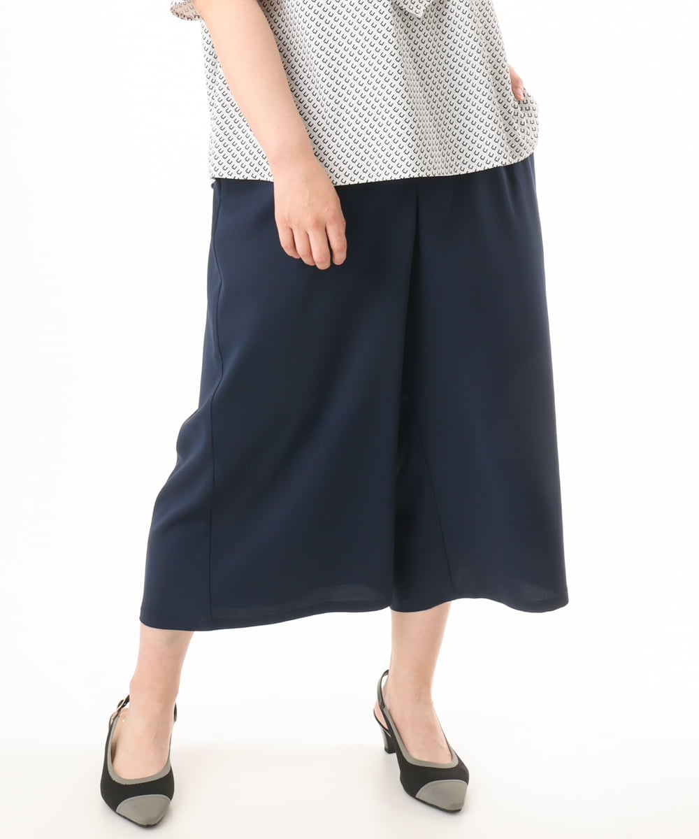 OLLHD30119 eur3(エウルキューブ) 【WEB先行販売】【大きいサイズ/接触冷感】クロップドワイドパンツ ネイビー