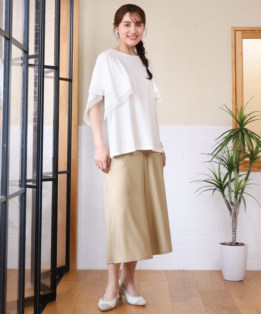 OLLHD30119 eur3(エウルキューブ) 【WEB先行販売】【大きいサイズ/接触冷感】クロップドワイドパンツ ベージュ
