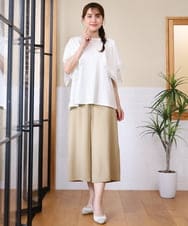 OLLHD30119 eur3(エウルキューブ) 【WEB先行販売】【大きいサイズ/接触冷感】クロップドワイドパンツ ベージュ