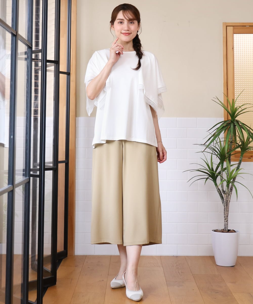 OLLHD30119 eur3(エウルキューブ) 【WEB先行販売】【大きいサイズ/接触冷感】クロップドワイドパンツ ベージュ