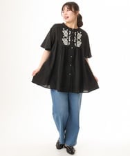 OLLHD31109 eur3(エウルキューブ) 【大きいサイズ/接触冷感】ストレートワイドデニムパンツ ライトブルー