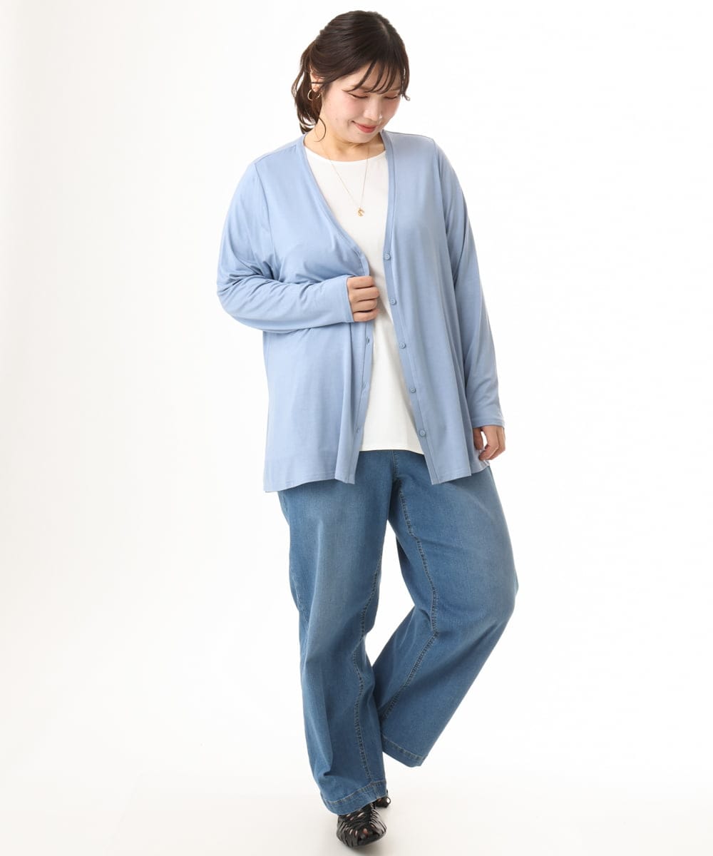 OLLHD31109 eur3(エウルキューブ) 【大きいサイズ/接触冷感】ストレートワイドデニムパンツ ライトブルー