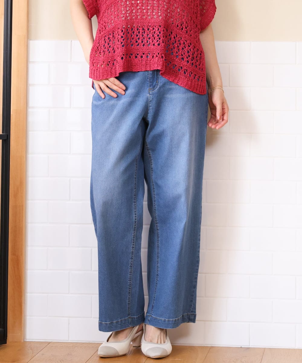 OLLHD31109 eur3(エウルキューブ) 【大きいサイズ/接触冷感】ストレートワイドデニムパンツ ライトブルー