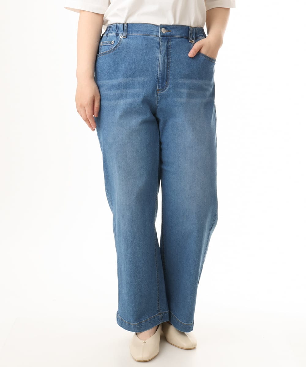 OLLHD31109 eur3(エウルキューブ) 【大きいサイズ/接触冷感】ストレートワイドデニムパンツ ライトブルー