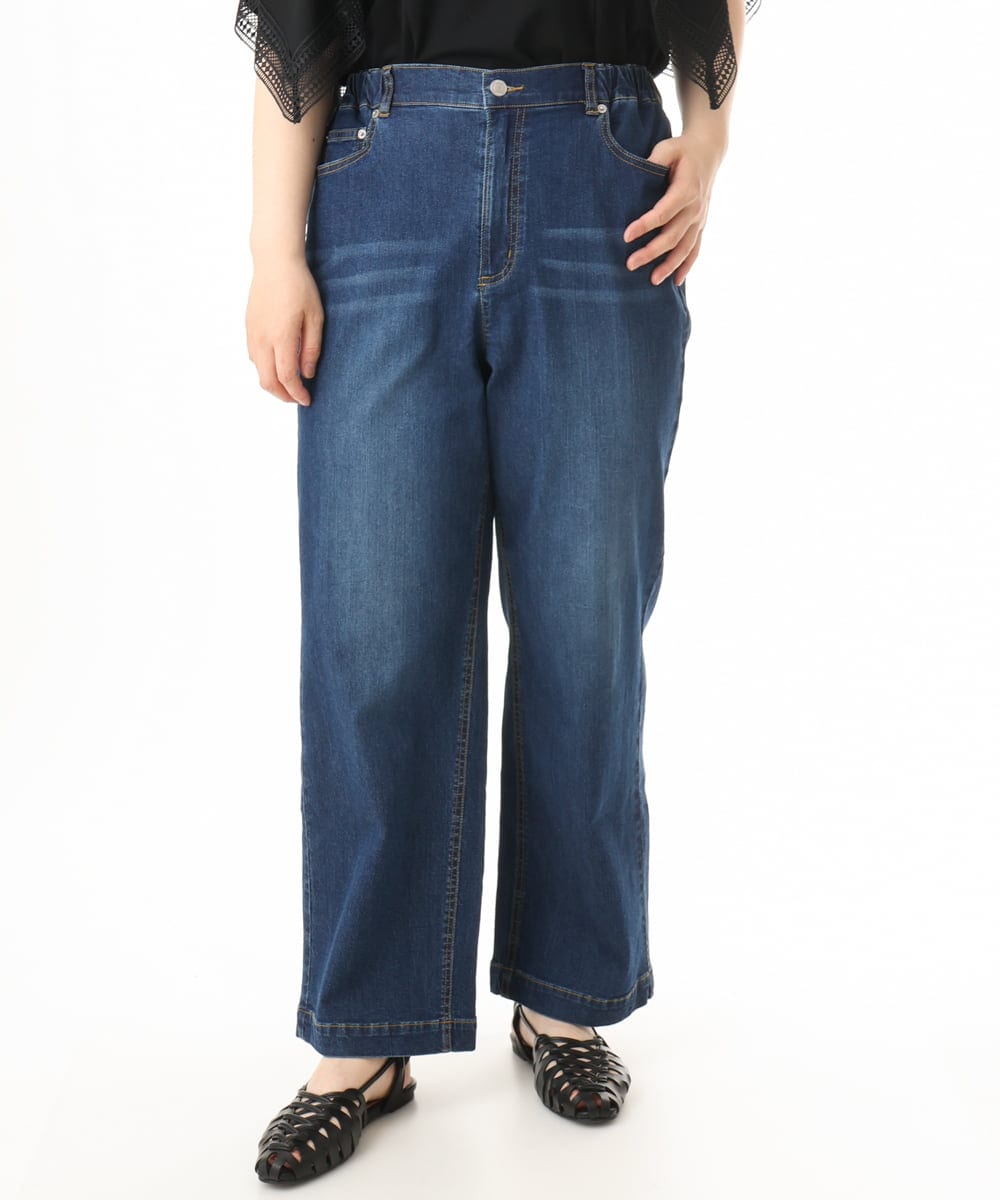 OLLHD31109 eur3(エウルキューブ) 【大きいサイズ/接触冷感】ストレートワイドデニムパンツ ネイビー