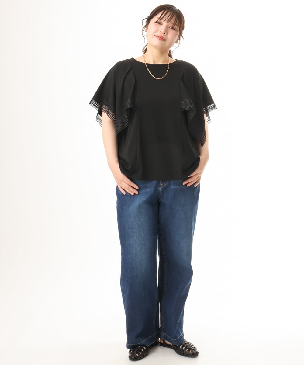 OLLHD31109 eur3(エウルキューブ) 【大きいサイズ/接触冷感】ストレートワイドデニムパンツ ネイビー
