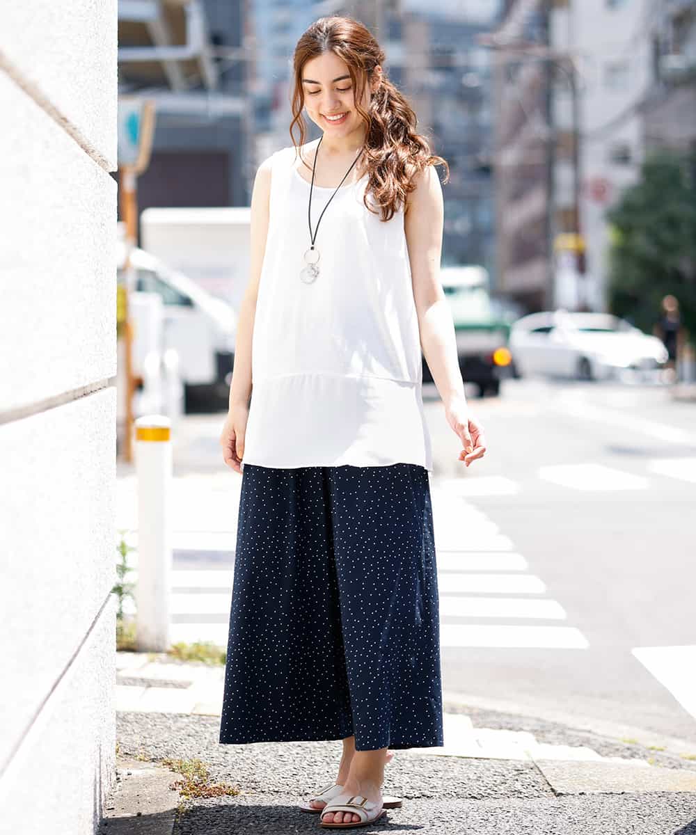 OLLHM32090 eur3(エウルキューブ) 【大きいサイズ】ランダムドットワイドパンツ ネイビー(57)