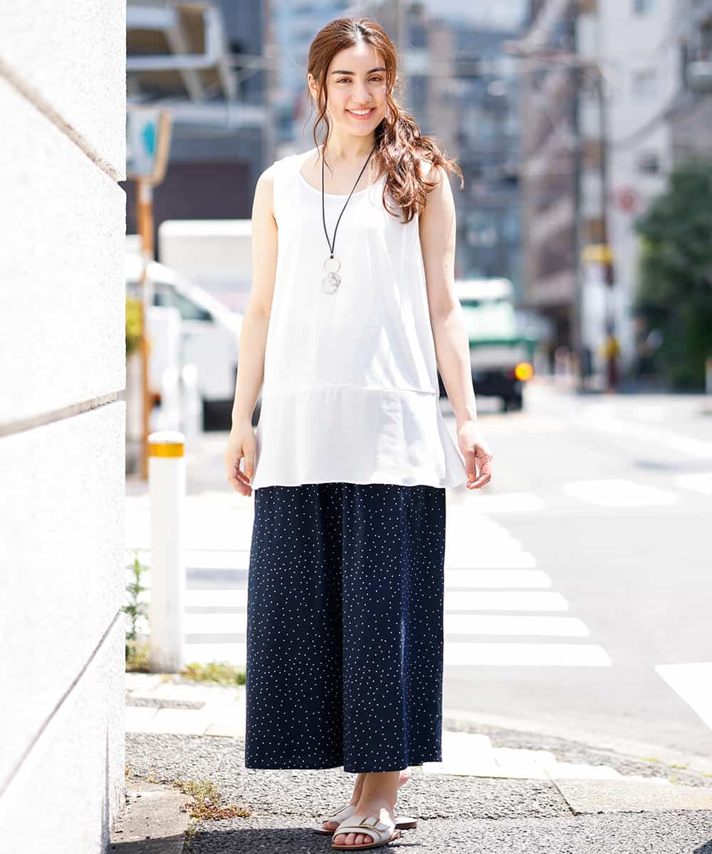 OLLHM32090 eur3(エウルキューブ) 【大きいサイズ】ランダムドットワイドパンツ ネイビー(57)