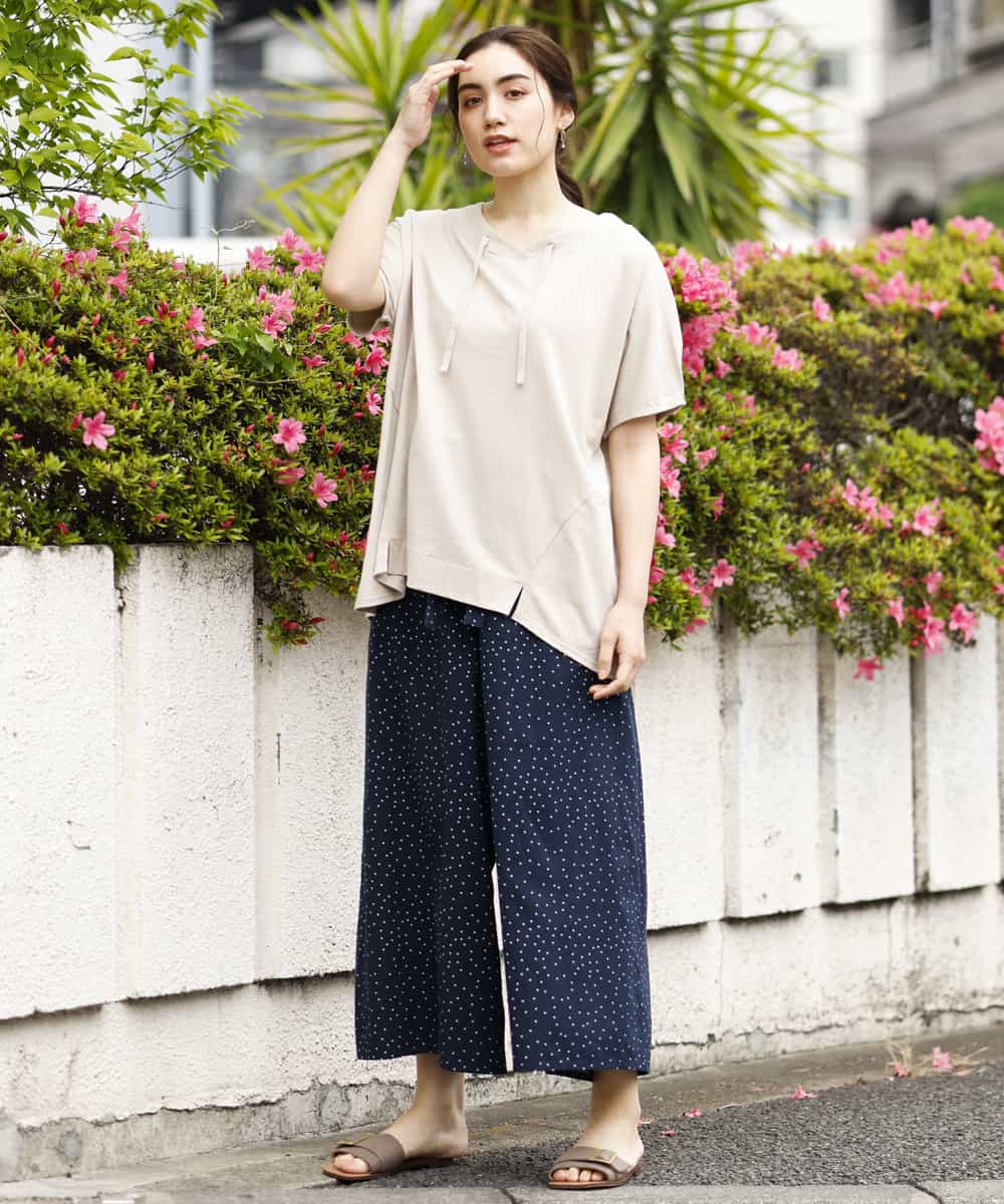 OLLHM32090 eur3(エウルキューブ) 【大きいサイズ】ランダムドットワイドパンツ ネイビー(57)