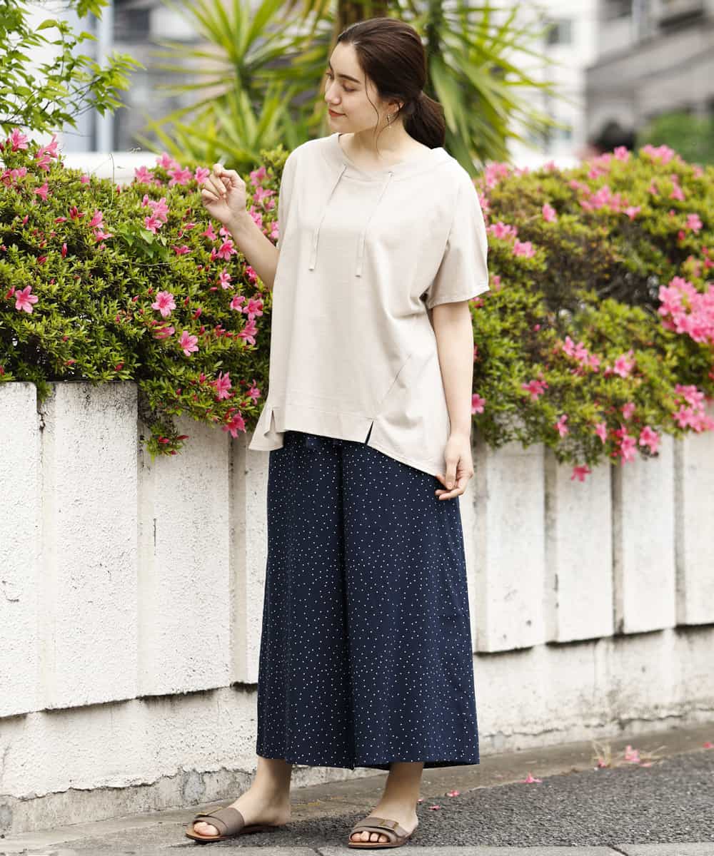 OLLHM32090 eur3(エウルキューブ) 【大きいサイズ】ランダムドットワイドパンツ ネイビー(57)