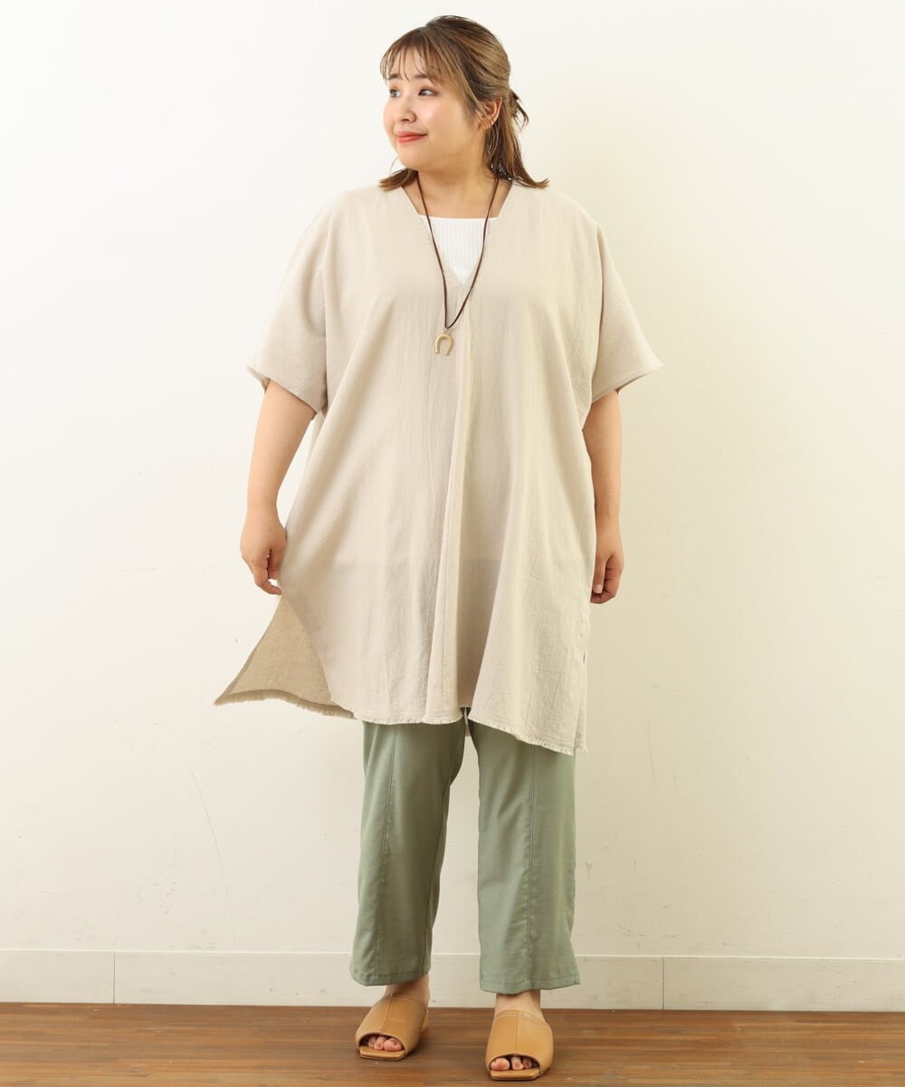 OLLHP36090 eur3(エウルキューブ) 【大きいサイズ】サイドスリットカラーパンツ ライトグリーン(30)