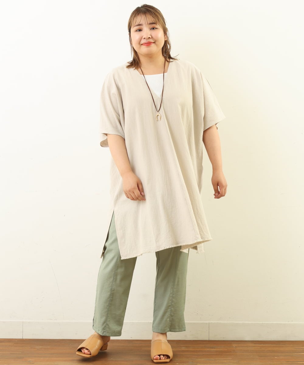 OLLHP36090 eur3(エウルキューブ) 【大きいサイズ】サイドスリットカラーパンツ ライトグリーン(30)
